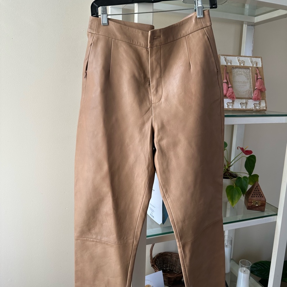 Tan Leather Crop Pants